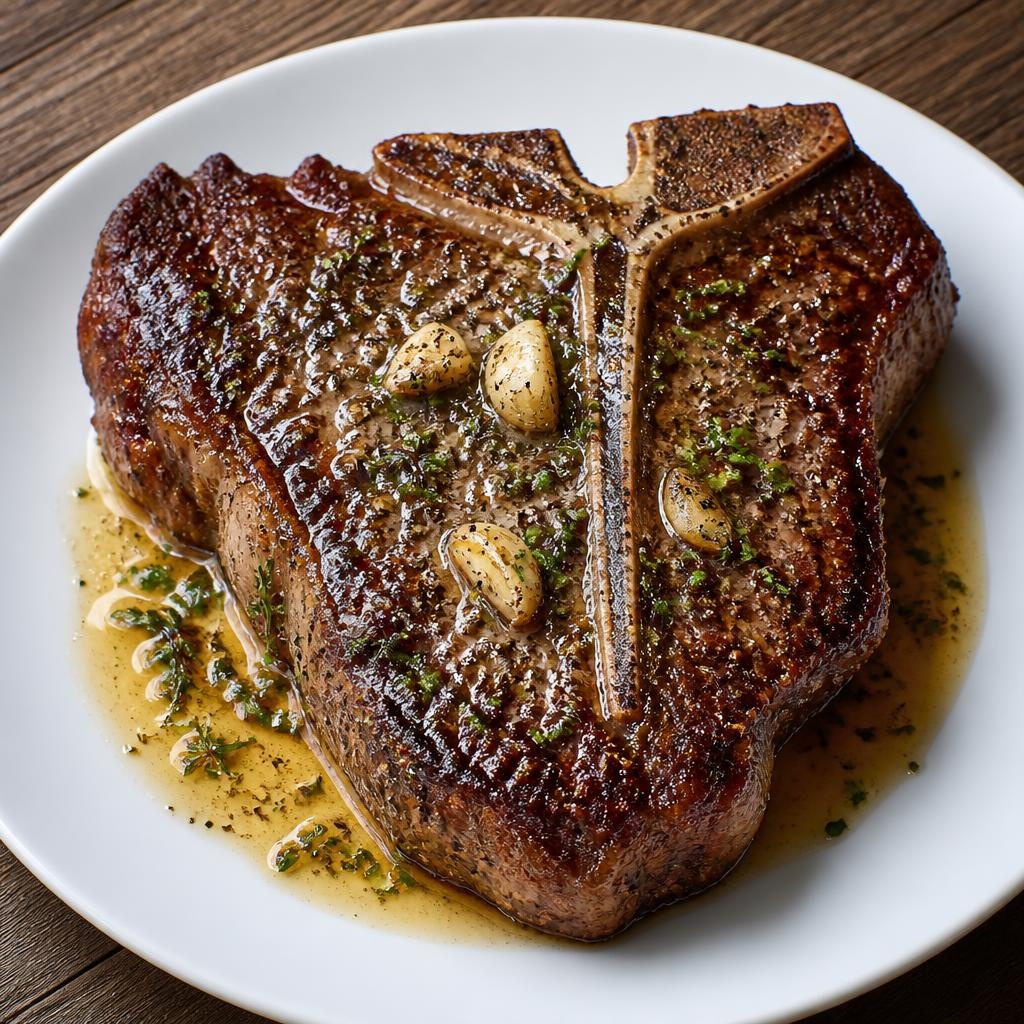 Entrée: United States – Pan-Seared T-Bone Steak with Herb Butter recipe