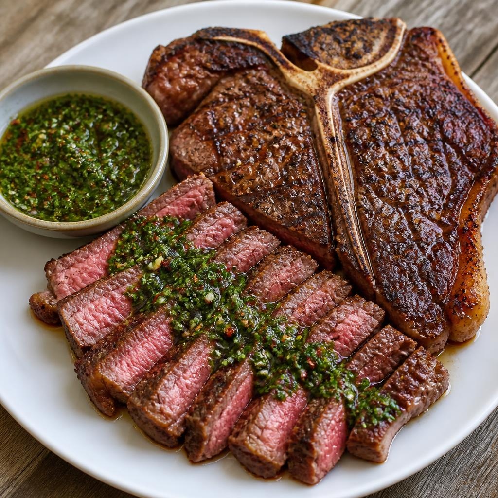 Entrée: Argentina – Bife de Chorizo con Chimichurri (T-Bone Steak with Chimichurri) recipe