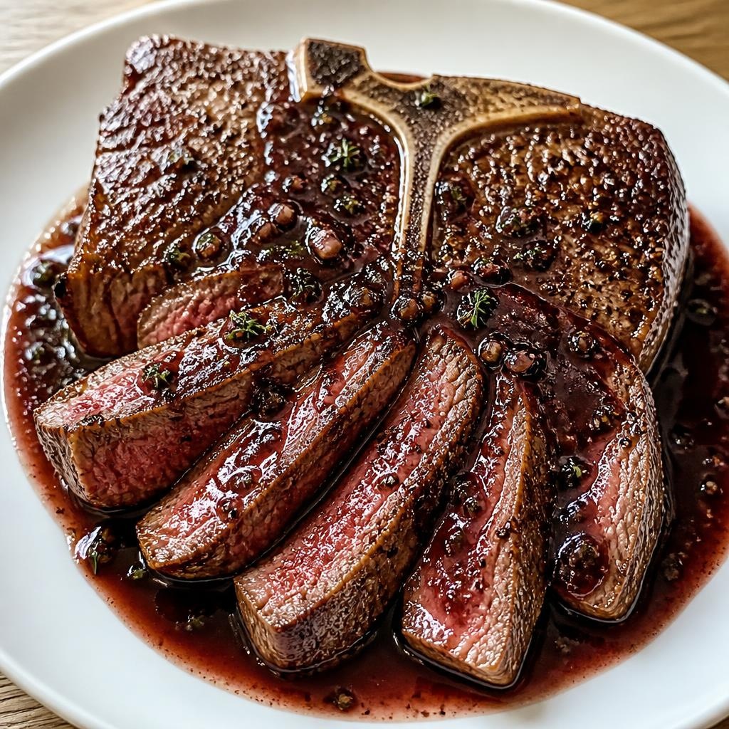Entrée: United States – T-Bone Steak with Red Wine Reduction recipe