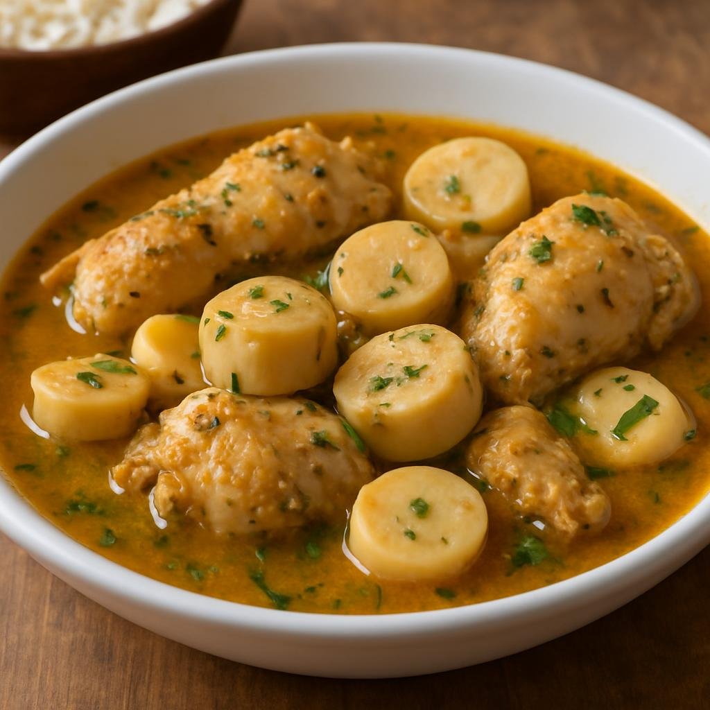 Entree: Brazil – Goias – Frango com Guariroba (Chicken stewed with bitter guariroba palm hearts in a savory broth) recipe
