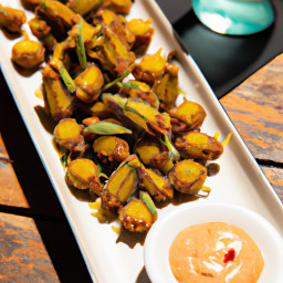 Appetizer: United States – Crispy Okra Cornmeal Bites with Lemon-Scallion Remoulade recipe