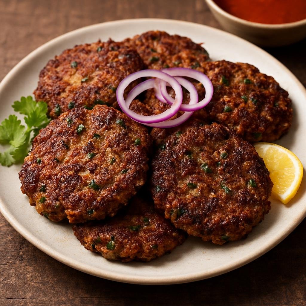 Entree: Pakistan – Pashtun Cuisine – پشاوری چپلی ➤ Peshawari Chapli (Pan-fried spiced minced meat patty from Peshawar, richly seasoned and crisped on the outside) recipe