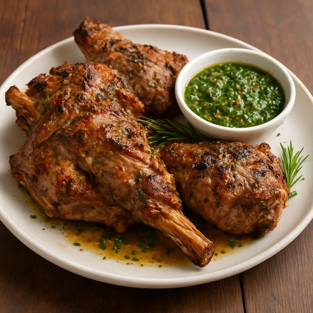 Entree: Argentina – Pampas – Cordero Patagónico (Slow-roasted Patagonian lamb seasoned with garlic and herbs, served with a bright chimichurri sauce) recipe