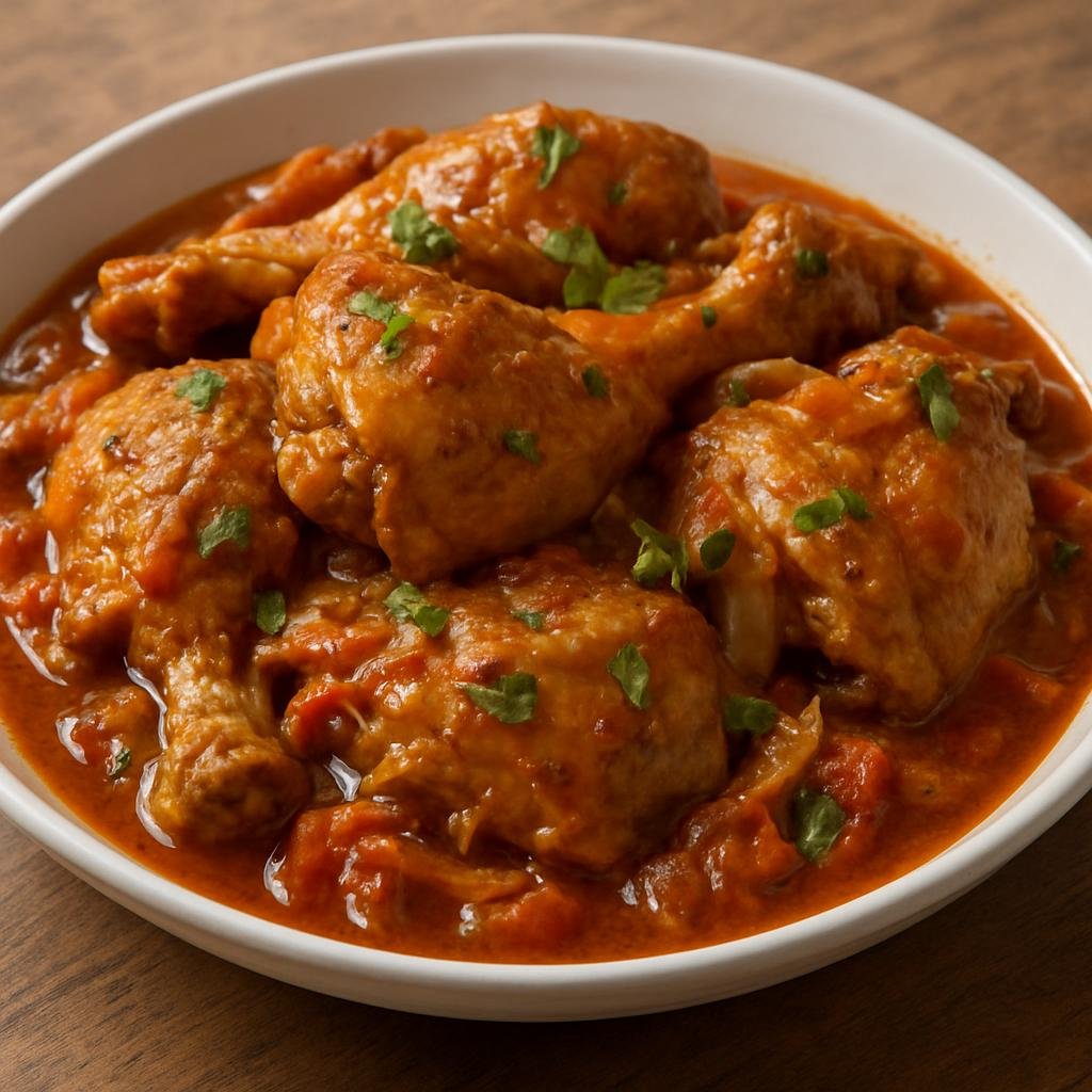 Entree: South Africa – Zulu Cuisine – Umleqwa (Free-range Chicken) (Traditional Zulu braised free-range chicken simmered with onions, tomatoes, and warm spices) recipe