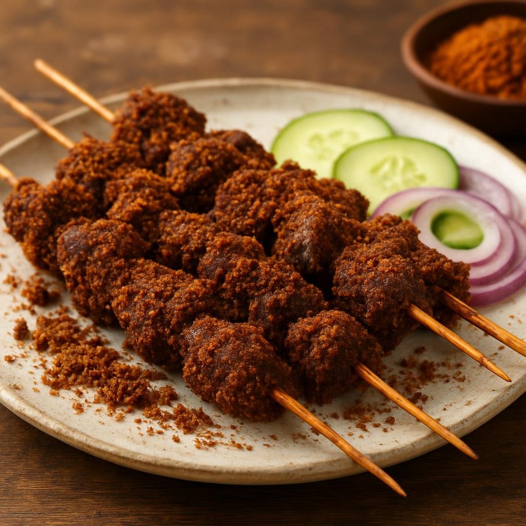 Entree: Nigeria – Nigerian Party Food – Suya (Spicy grilled skewered beef or lamb coated with a dry peanut and chili spice rub) recipe