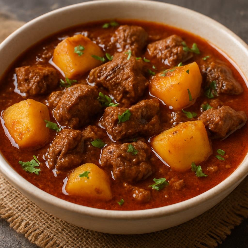 Entree: Pakistan – Punjab – آلو گوشت ➤ Aloo Gosht (Meat and potato curry braised in a fragrant spiced gravy) recipe