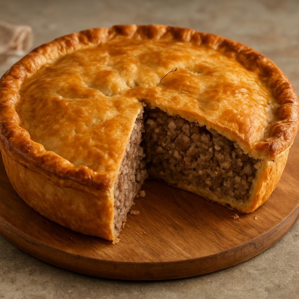 Entree: Canada – Prairies – Tourtière (Savory Canadian meat pie of spiced minced pork and beef baked in a flaky pastry crust) recipe