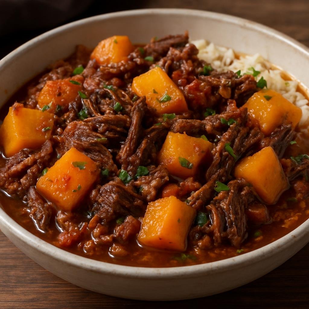 Entree: Brazil – Mato Grosso – Carne Seca com Abóbora (Salted dried beef stewed with pumpkin and regional aromatics) recipe