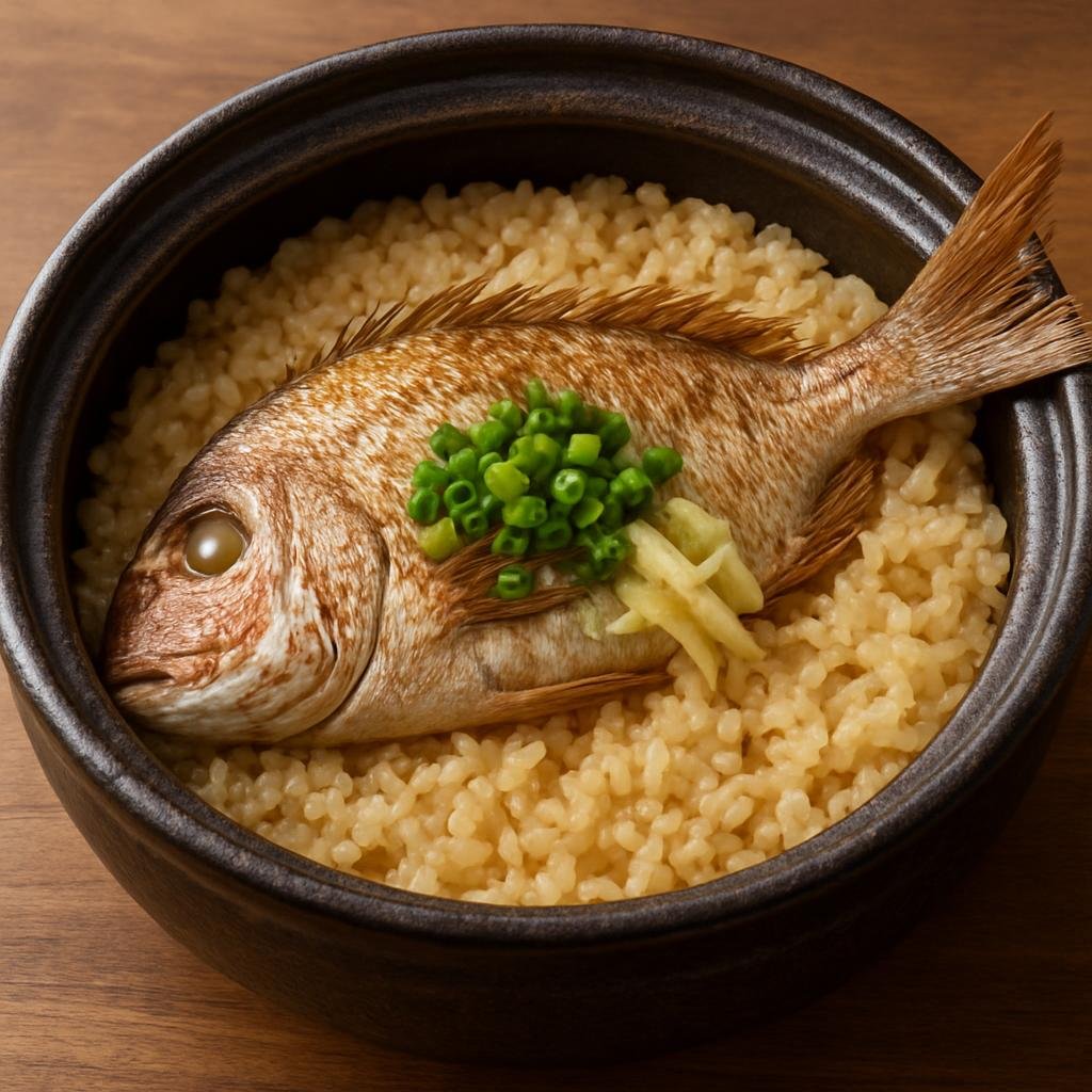 Entree: Japan – Shikoku – 宇和島鯛めし ➤ Uwajima Tai-meshi (Sea bream cooked with seasoned dashi and rice in a one-pot coastal rice dish) recipe