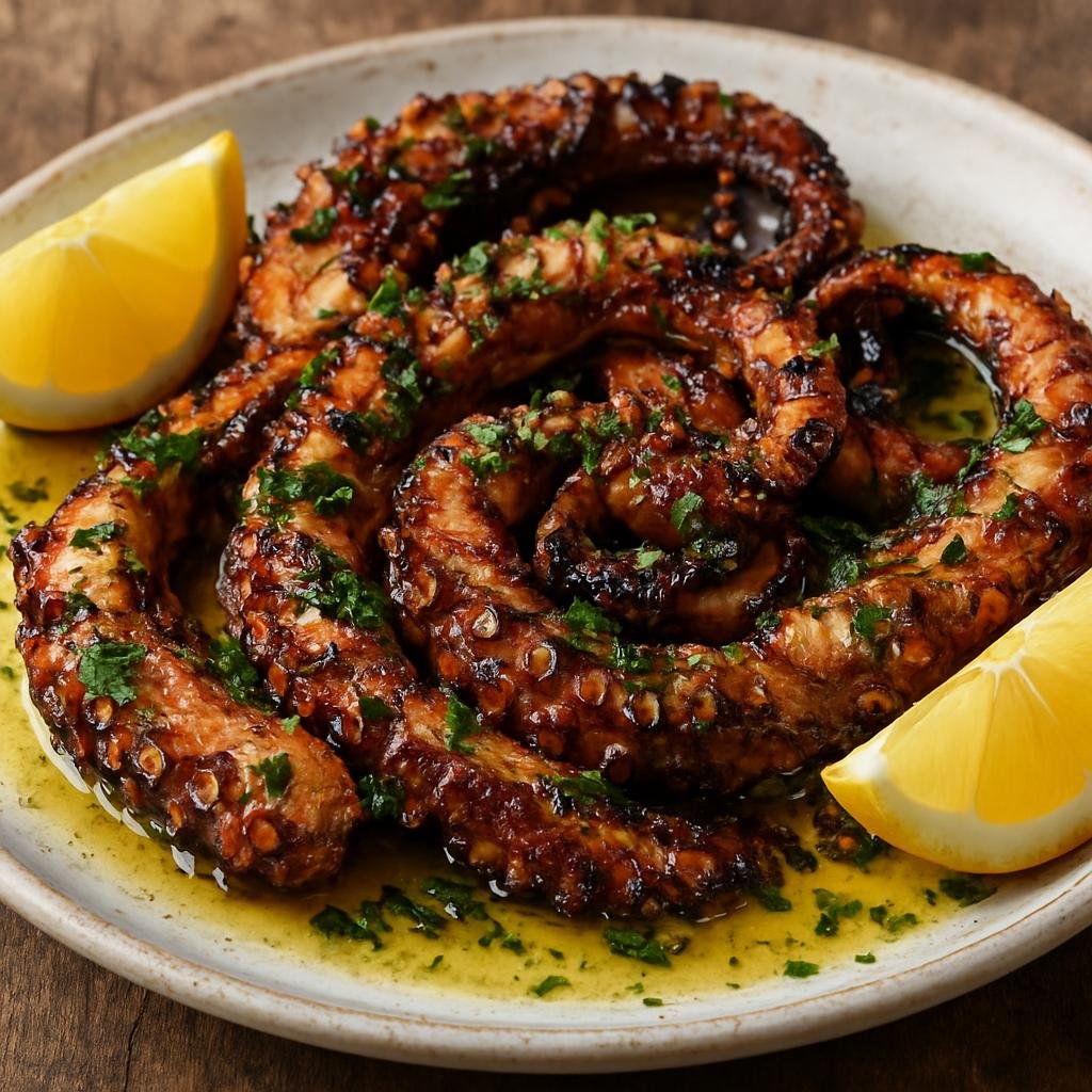 Entree: Australia – Western Australia – Fremantle Octopus (Tender braised and grilled octopus flavored with lemon, garlic, and local herbs) recipe