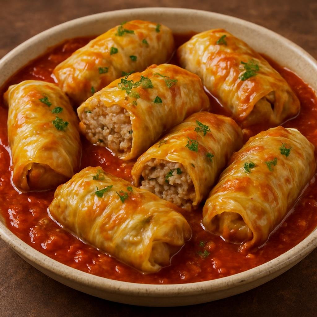Entree: Canada – Prairies – голубці ➤ holubtsi (Cabbage leaves stuffed with seasoned meat and rice baked in a savory tomato sauce) recipe
