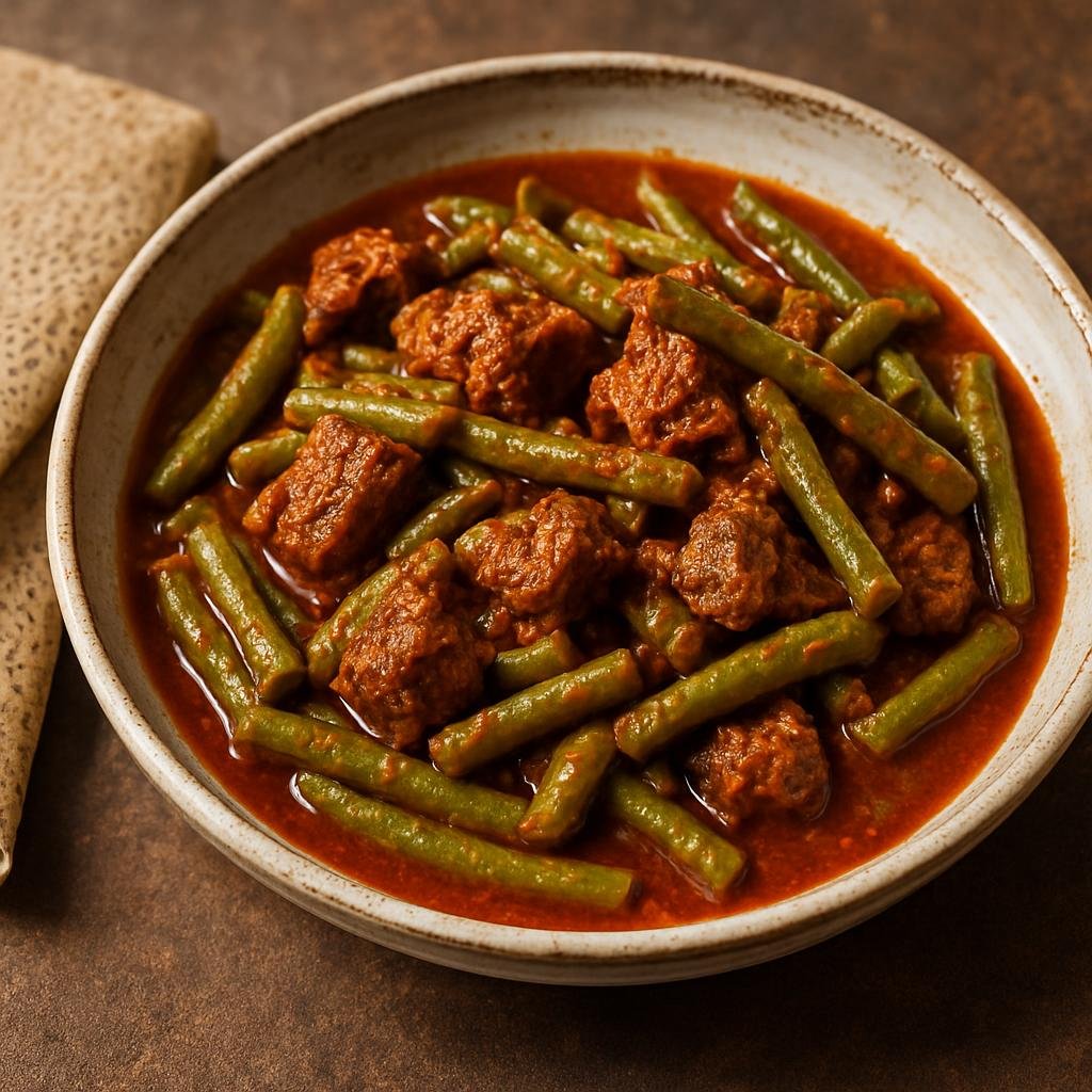 Entree: Ethiopia – Sidama – Fossolia (Sidama-style simmered green beans and beef in a spiced tomato and berbere sauce) recipe