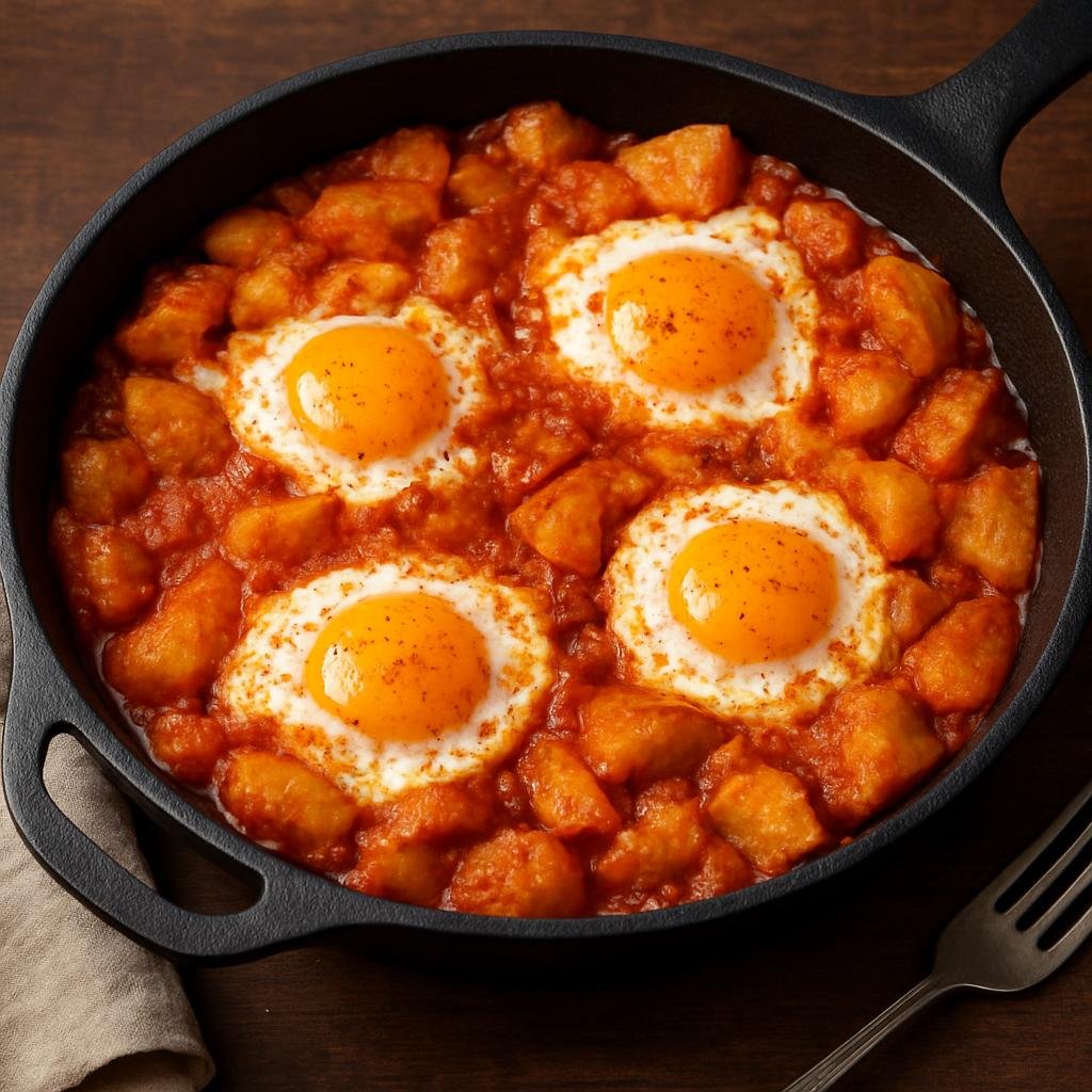Entree: Spain – Extremadura – Patatera con Huevos (Hearty Extremaduran skillet of fried potatoes mixed with eggs and smoky paprika) recipe