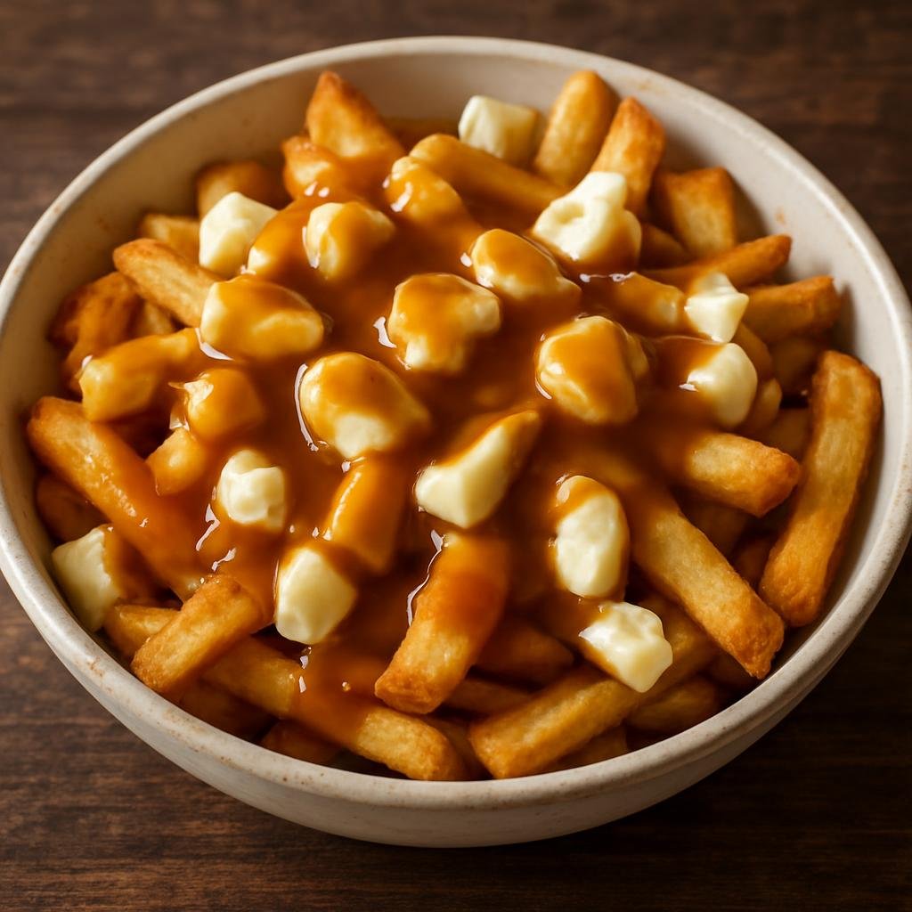 Entree: Canada – Quebec – Poutine (French-Canadian dish of hot fries topped with fresh cheese curds and a rich brown gravy) recipe