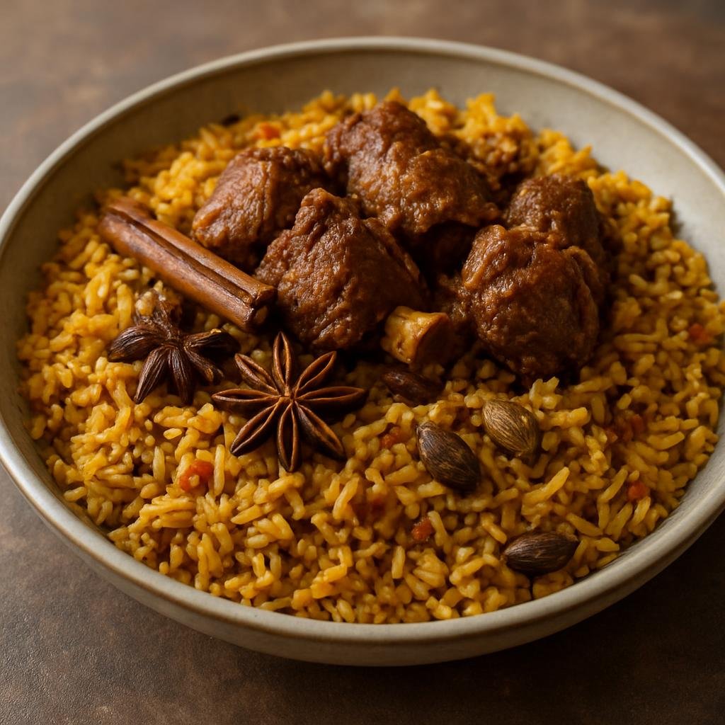 Entree: Ethiopia – Somali Ethiopian – Bariis Iskukaris (Somali spiced rice pilaf with braised meat and aromatic whole and ground spices) recipe