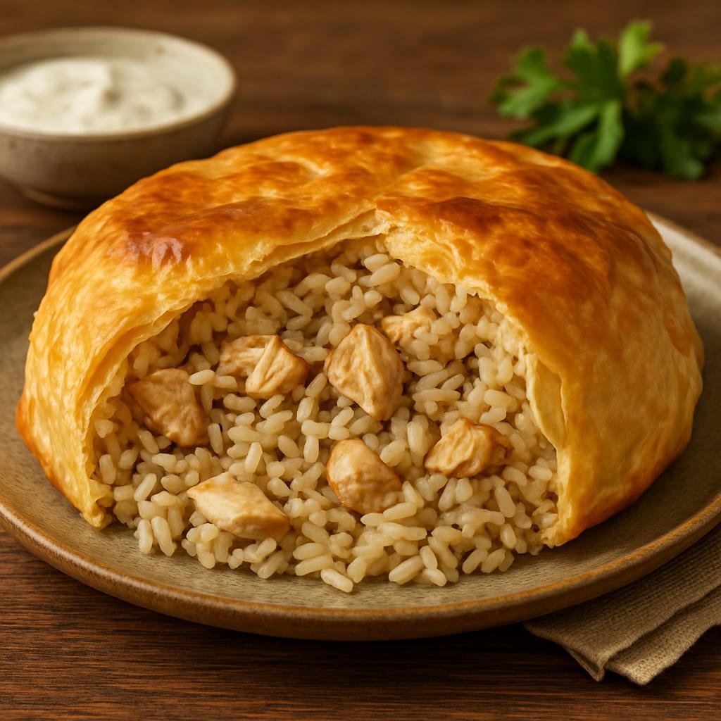 Entree: Turkey – Turkish Kurdish Cuisine – Perde Pilavı (Rice and chicken pilaf baked inside a thin pastry "curtain") recipe
