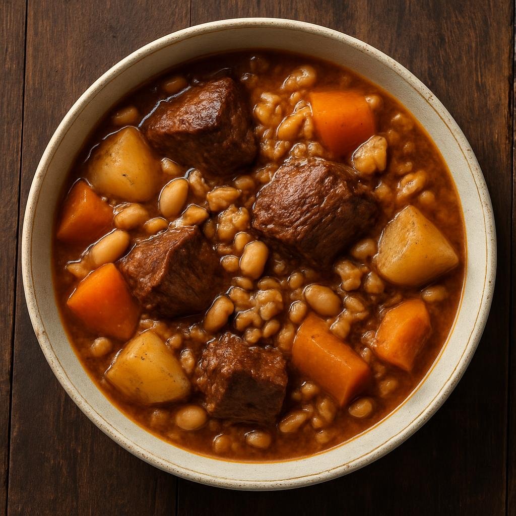 Entree: Russia – Russian Jewish Cuisine – טשאָלנט ➤ Tsholnt (Slow-cooked Jewish Sabbath stew of beans, barley, root vegetables and beef) recipe