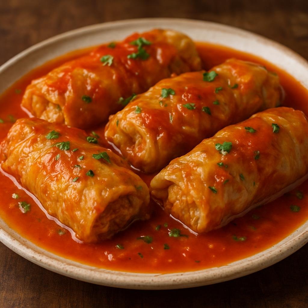 Entree: Russia – Russian Jewish Cuisine – Холишкес ➤ Kholishkes (Cabbage rolls stuffed with meat and rice simmered in a sweet-savory tomato sauce) recipe