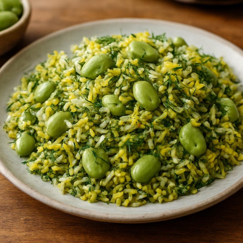 Entree: Iran – Tehran & Central Iran – باقالی پلو ➤ Bāqālī Polo (saffron rice with dill and fava beans) recipe