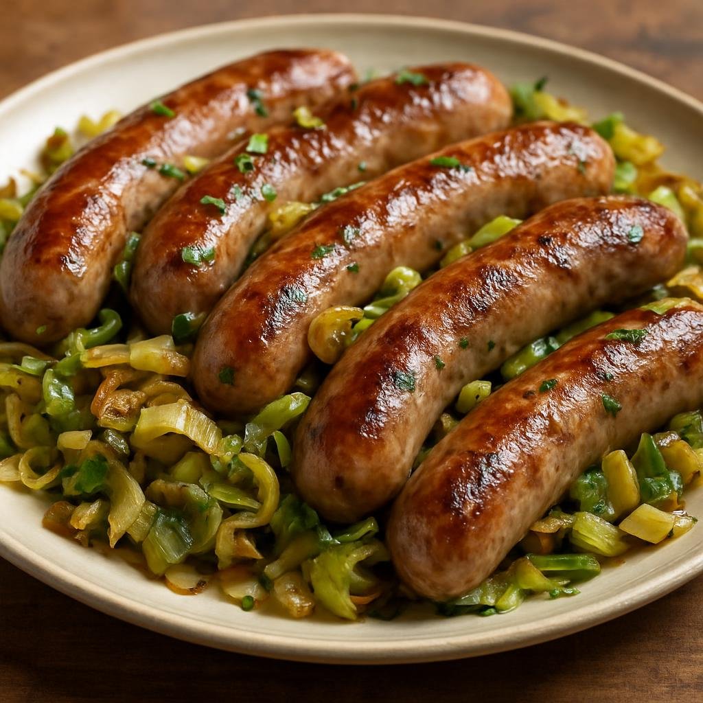 Entree: United Kingdom – Wales – Pork and Leek Sausages (Fresh pork sausages seasoned with sautéed leek and herbs typical of Welsh butchery) recipe