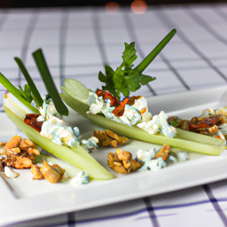 Appetizer: United States – Celery Canoes with Whipped Blue Cheese, Apple and Candied Walnut Crumble recipe
