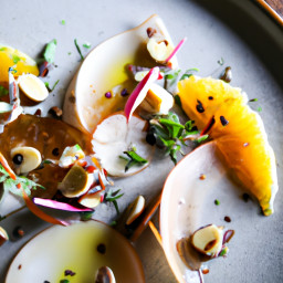 Appetizer: Belgium – Knapperige Witloofblaadjes met Venkel, Sinaasappel en Gehoningde Hazelnoten (Crisp Endive Petals with Fennel, Orange, and Honeyed Hazelnuts) recipe