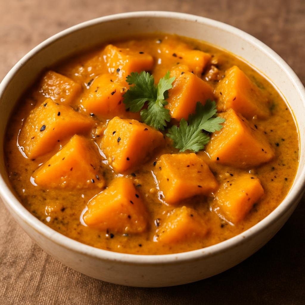 Entree: India – Haryana & Western Uttar Pradesh – कद्दू की सब्ज़ी ➤ Kaddū kī Sabzī (Homestyle spiced pumpkin curry cooked until tender with cumin, turmeric, and mild aromatics) recipe
