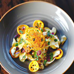 Appetizer: Mexico – Ensalada Crujiente de Jícama y Naranja con Pepitas al Chile y Lima (Crunchy Jicama-Orange Salad with Chili-Lime Pepitas) recipe