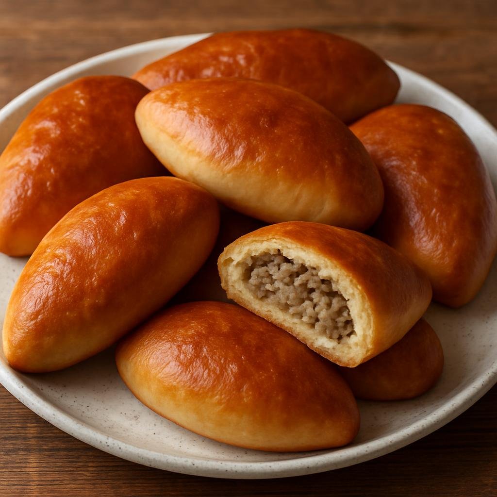 Entree: Russia – St. Petersburg & Northwest – Пирожки ➤ Pirozhki (Small baked or fried stuffed buns filled with savory fillings such as minced meat, cabbage, or potato) recipe