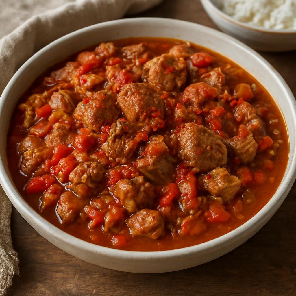 Entree: France – Gascony – Axoa (Hearty Gascon chopped veal stew cooked with onions, bell peppers and Espelette pepper) recipe