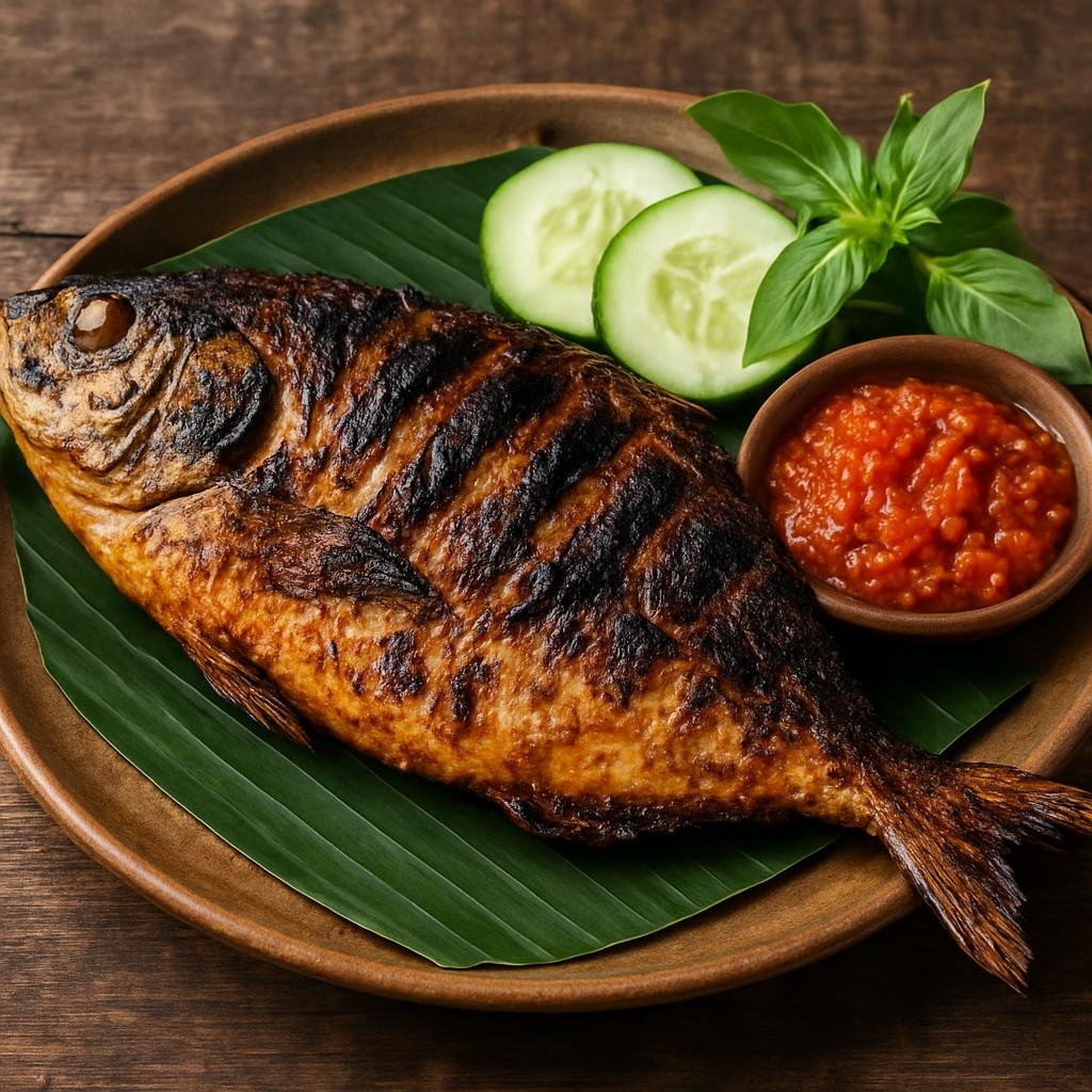 Entree: Indonesia – Kalimantan – Ikan Bakar (Charcoal-grilled marinated fish served with spicy-sweet sambal) recipe