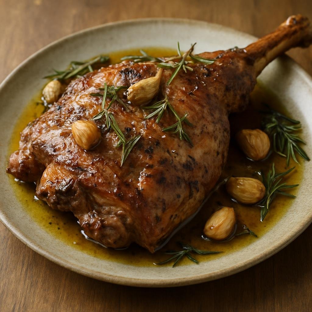 Entree: Spain – Madrid & Castile – Cordero Asado (Traditional Spanish roast lamb flavored with garlic, rosemary, and olive oil) recipe