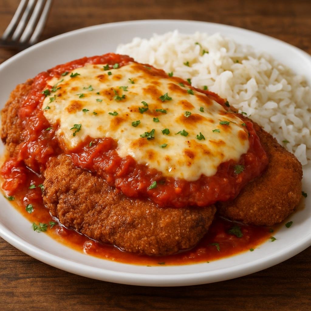 Entree: Brazil – Parana – Bife à Parmegiana (Breaded and fried beef steaks topped with tomato sauce and melted cheese) recipe