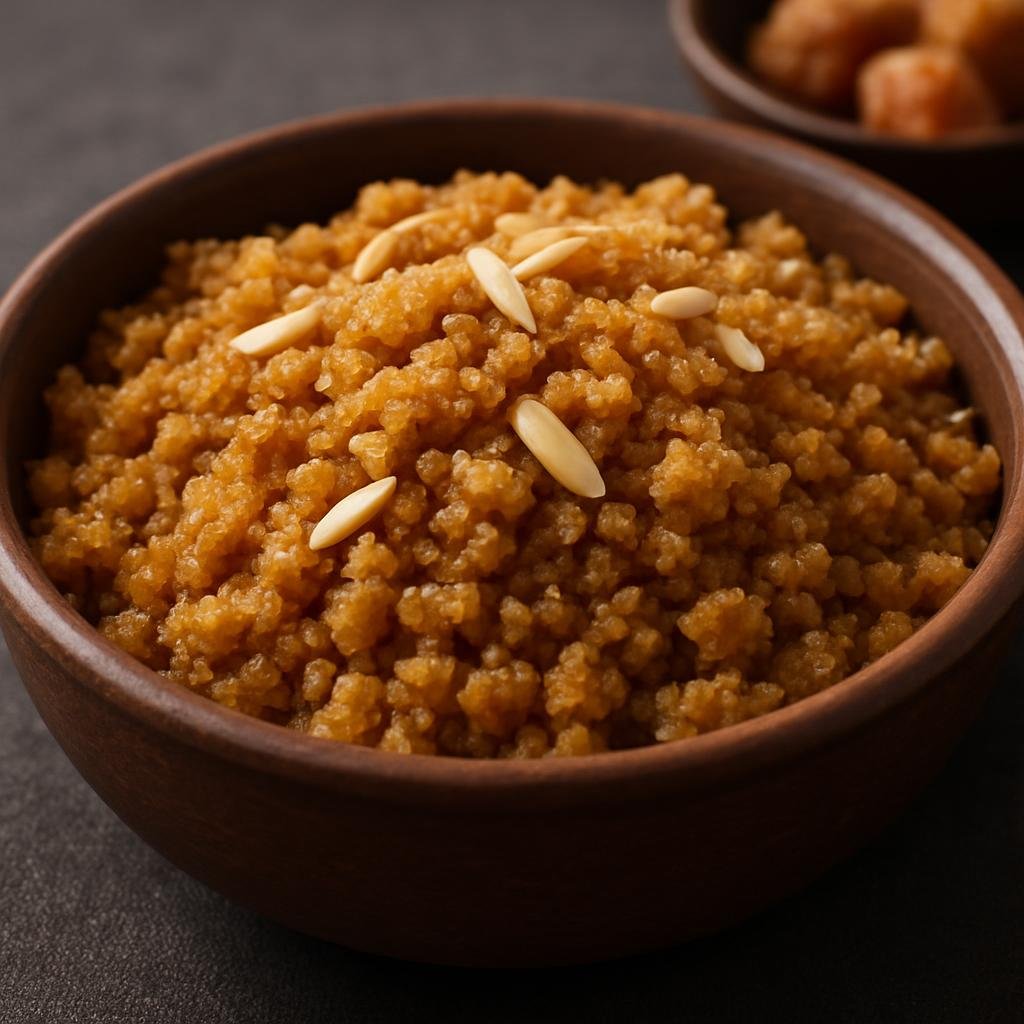 Entree: India – Haryana & Western Uttar Pradesh – चूरमा ➤ Churma (Crumbled sweet roasted-wheat dish made with ghee and jaggery, served as a rich accompaniment or dessert) recipe