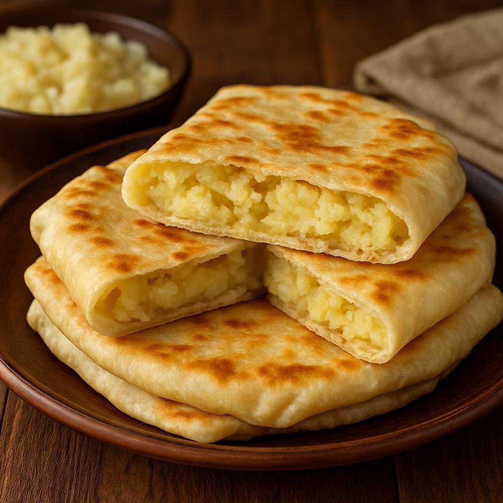 Entree: Russia – Tatar Cuisine – Кыстыбый ➤ Kystyby (Tatar folded flatbread stuffed with mashed potato filling) recipe
