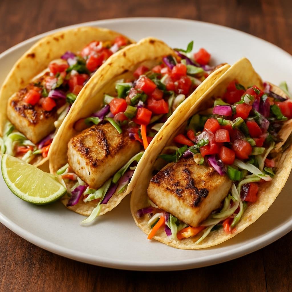 Entree: United States – Florida – Mahi Mahi Tacos (Grilled or pan-seared mahi mahi fillets served in tortillas with fresh salsa and crunchy slaw) recipe