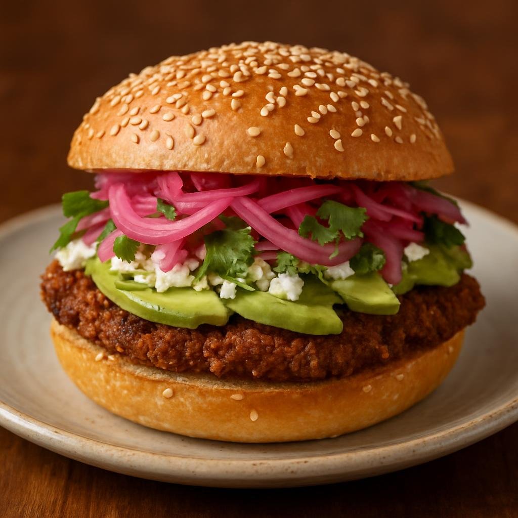 Entree: Mexico – Puebla – Cemitas Poblanas (Sesame-topped Puebla sandwich filled with breaded beef, avocado, Oaxaca cheese, pickled onion, and herb) recipe