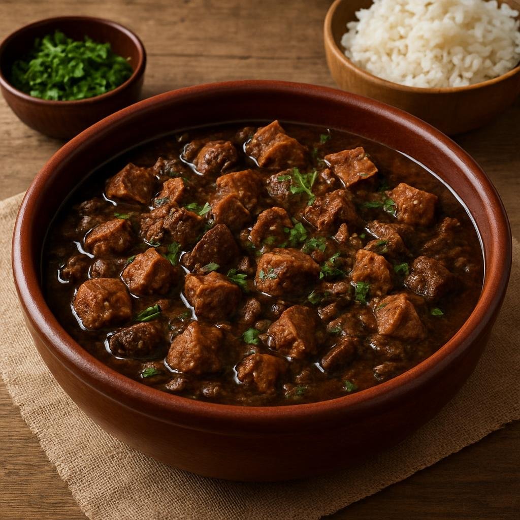 Entree: Brazil – Pernambuco – Sarapatel (Spiced braised pork and offal stew cooked with vinegar and aromatics) recipe