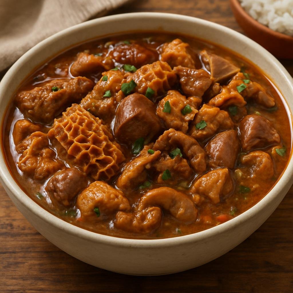Entree: Brazil – Pernambuco – Buchada de Bode (Traditional Pernambuco stew of goat stomach and offal cooked in a spiced broth) recipe