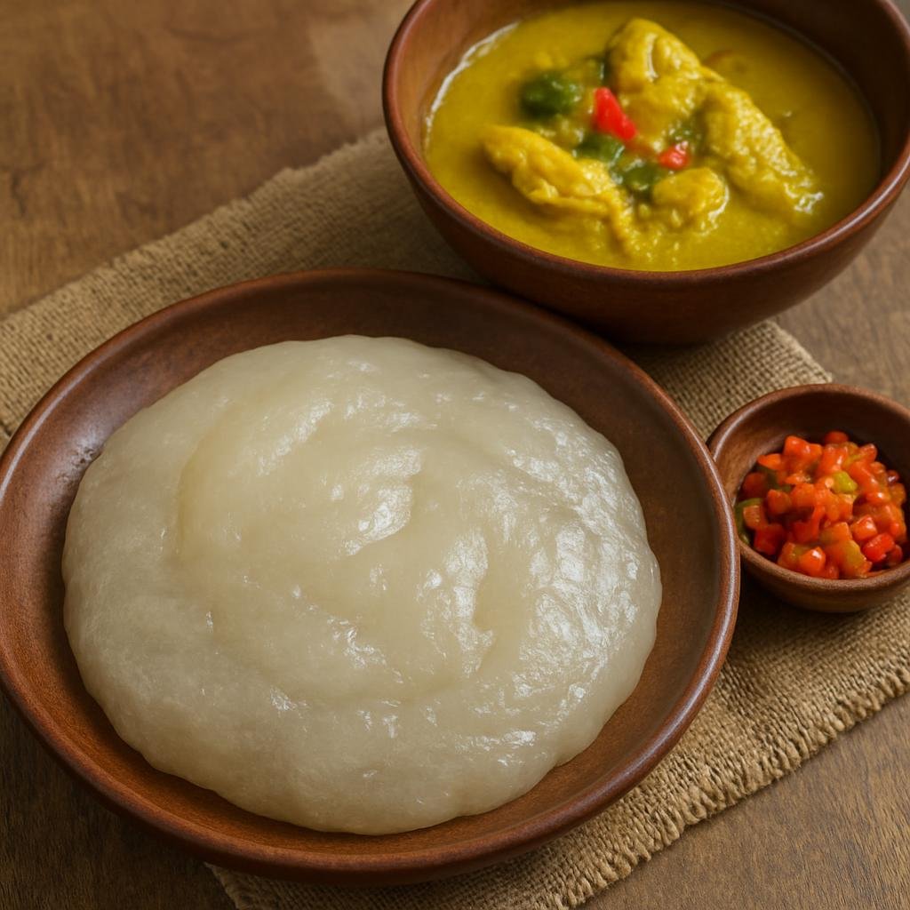 Entree: Indonesia – Maluku – Papeda (Sticky sago porridge usually served with a spiced yellow fish broth and fresh chili condiment) recipe