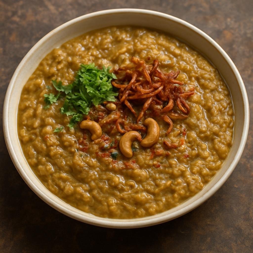 Entree: India – Hyderabad / Telangana – ہلیم ➤ Haleem (Slow-cooked savory porridge of meat, wheat, and lentils blended into a rich, spiced paste) recipe