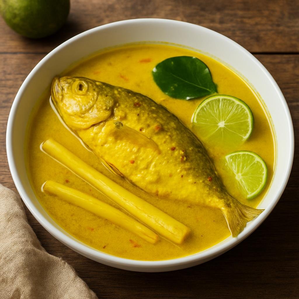 Entree: Indonesia – Maluku – Ikan Kuah Kuning (Maluku-style fish poached in an aromatic yellow turmeric broth with lemongrass and lime) recipe