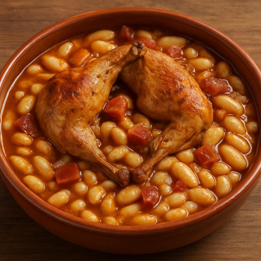 Entree: Spain – Navarre – Pochas con Codorniz (Navarrese spring fresh white beans stewed with quail and cured ham) recipe