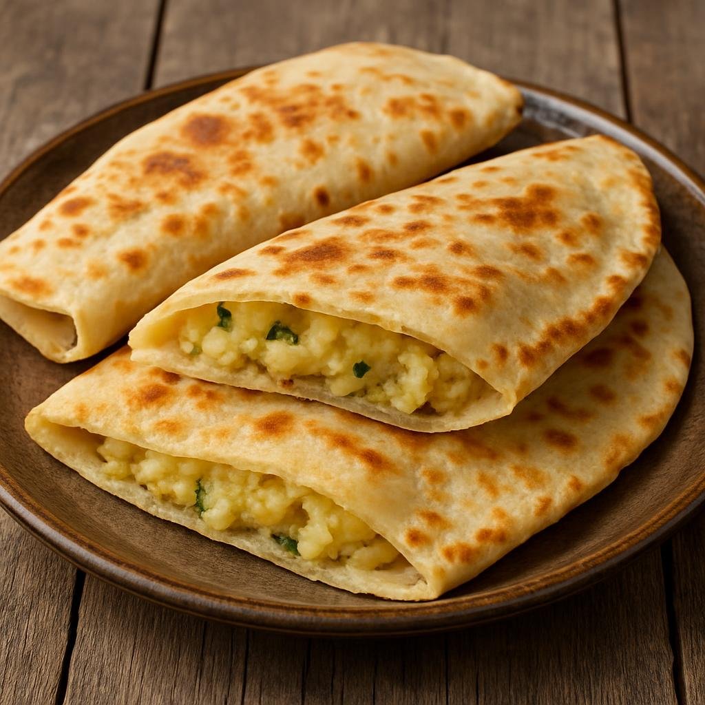 Entree: Russia – Volga Region – Кыстыбый ➤ Kystyby (Tatar-style thin flatbread folded around a seasoned mashed potato filling) recipe
