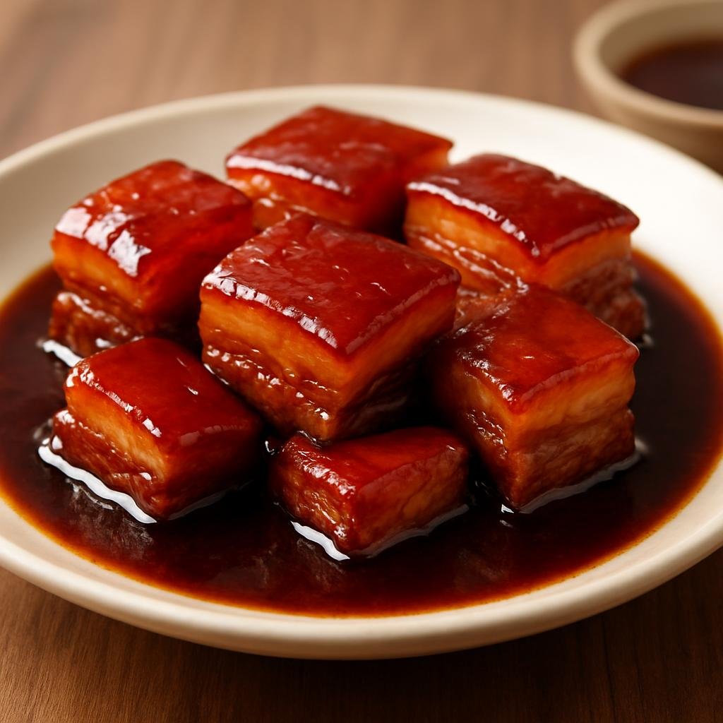 Entree: China – Jiangsu – 红烧肉 ➤ Hóngshāo ròu (Slow-braised pork belly in a glossy sweet-savory soy and caramelized brown sauce) recipe