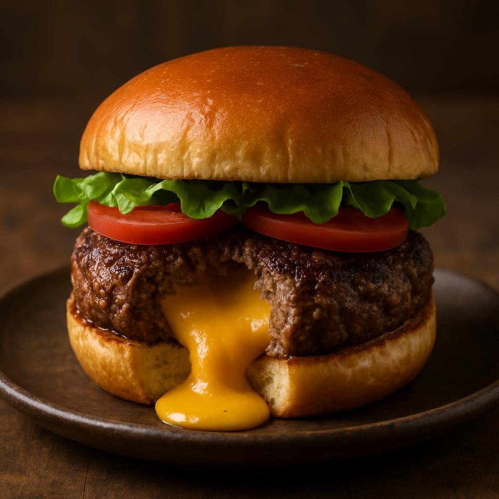 Entree: United States – Great Lakes – Jucy Lucy Burger (Cheeseburger with the cheese sealed inside the cooked beef patty so the center is molten) recipe
