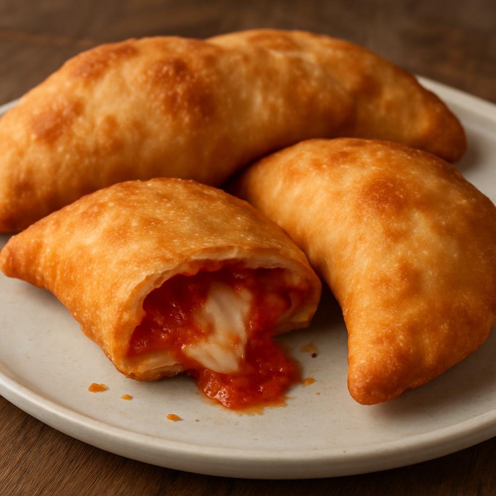 Entree: Italy – Puglia – Panzerotti (Fried folded pizza pockets filled with tomato and melted mozzarella typical of Puglia) recipe