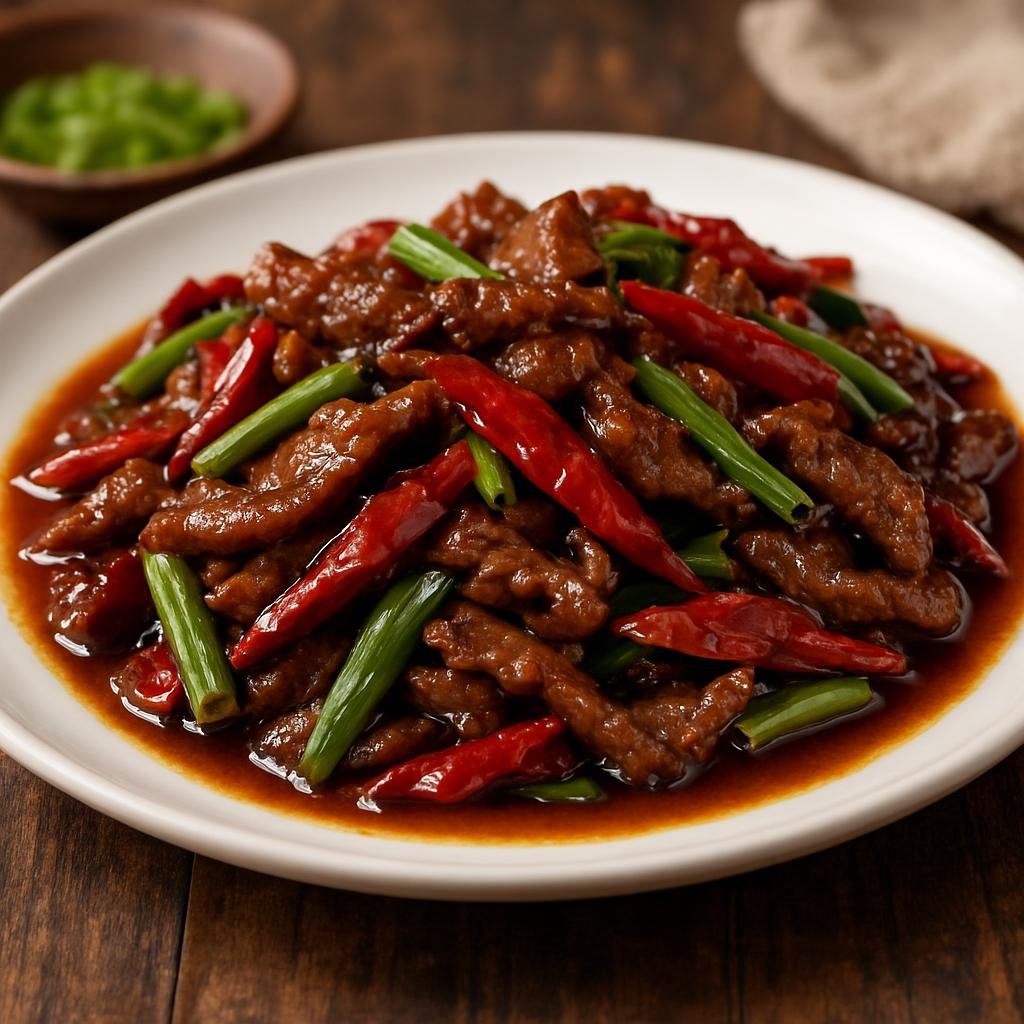Entree: China – Jiangxi – 干炒牛肉 ➤ Gān chǎo niúròu (Dry-stir-fried beef with chilies and scallions) recipe