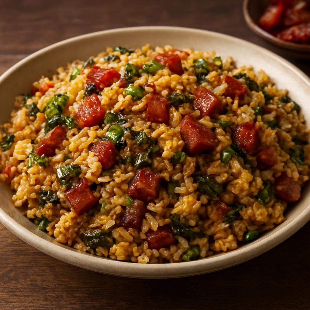 Entree: China – Jiangxi – 江西炒饭 ➤ Jiāngxī chǎofàn (Wok-fried rice with cured pork, pickled mustard greens, eggs, and bold Jiangxi seasonings) recipe