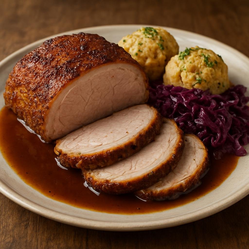 Entree: Germany – Wurttemberg – Schweinebraten (A classic Wurttemberg roast pork with a seasoned crust and rich pan gravy) recipe
